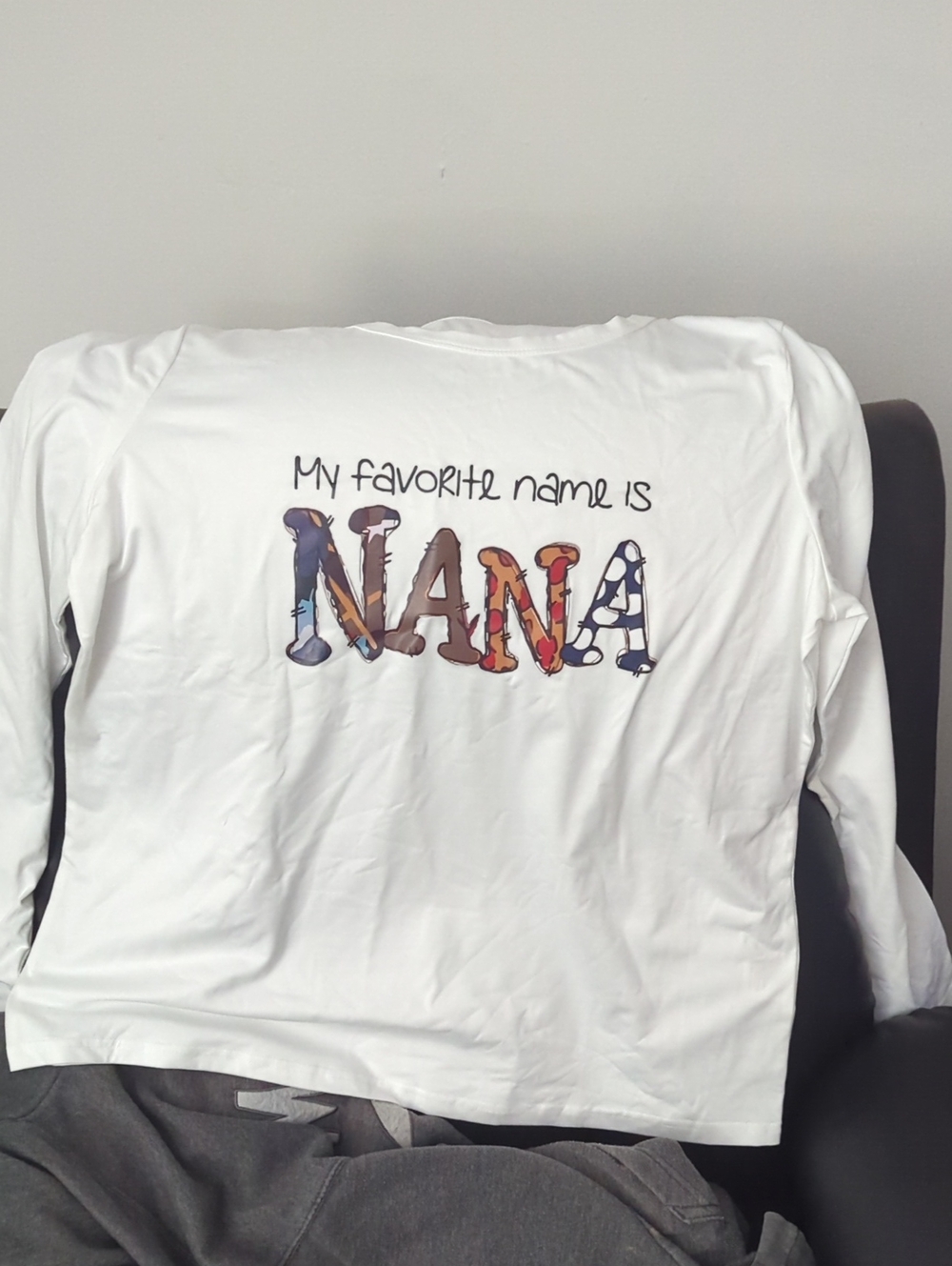 White "My Favorite Name Is Nana" Graphic Long Sleeve Shirt